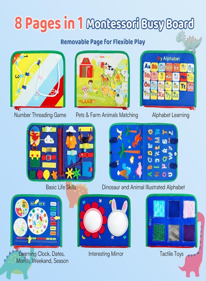 Tilhumt 8 in 1 Busy Book for Toddler 1-3, Montessori Toys for Boy Board Travel Quiet Learning Sensory Toys, Felt Busy Book for Baby Educational Activities Fine Motor Skills, Valentines Party Favors - Image 3
